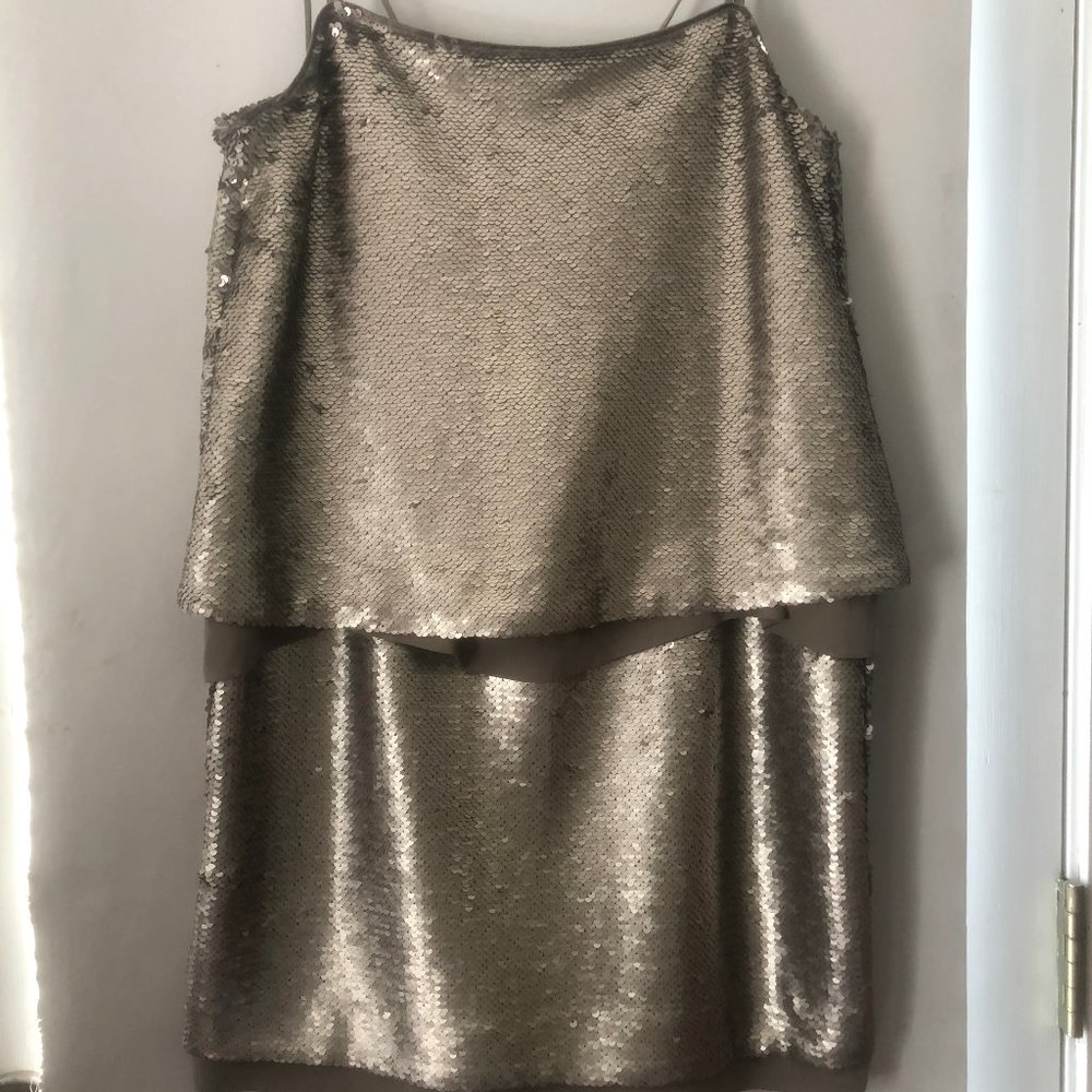 Banana Republic Petit Bronze silk and Sequined Mini dress. NWT